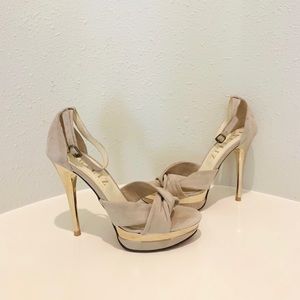 Handmade Suede Ankle Nude Heels Sandals Sz:6